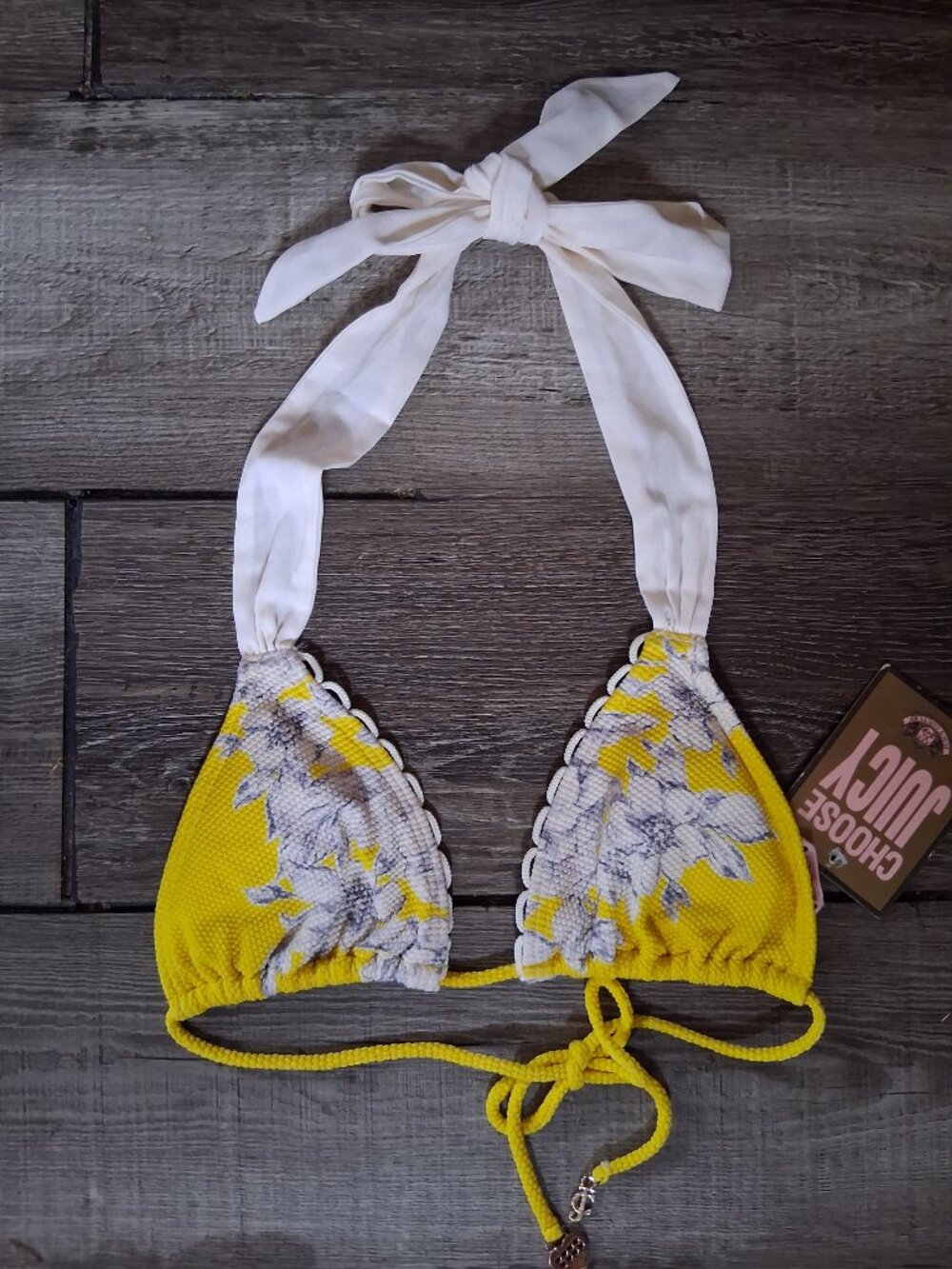 new JUICY COUTURE TEA ROSE YELLOW RIBBON BIKINI SMALL XS - Picture 2 of 9